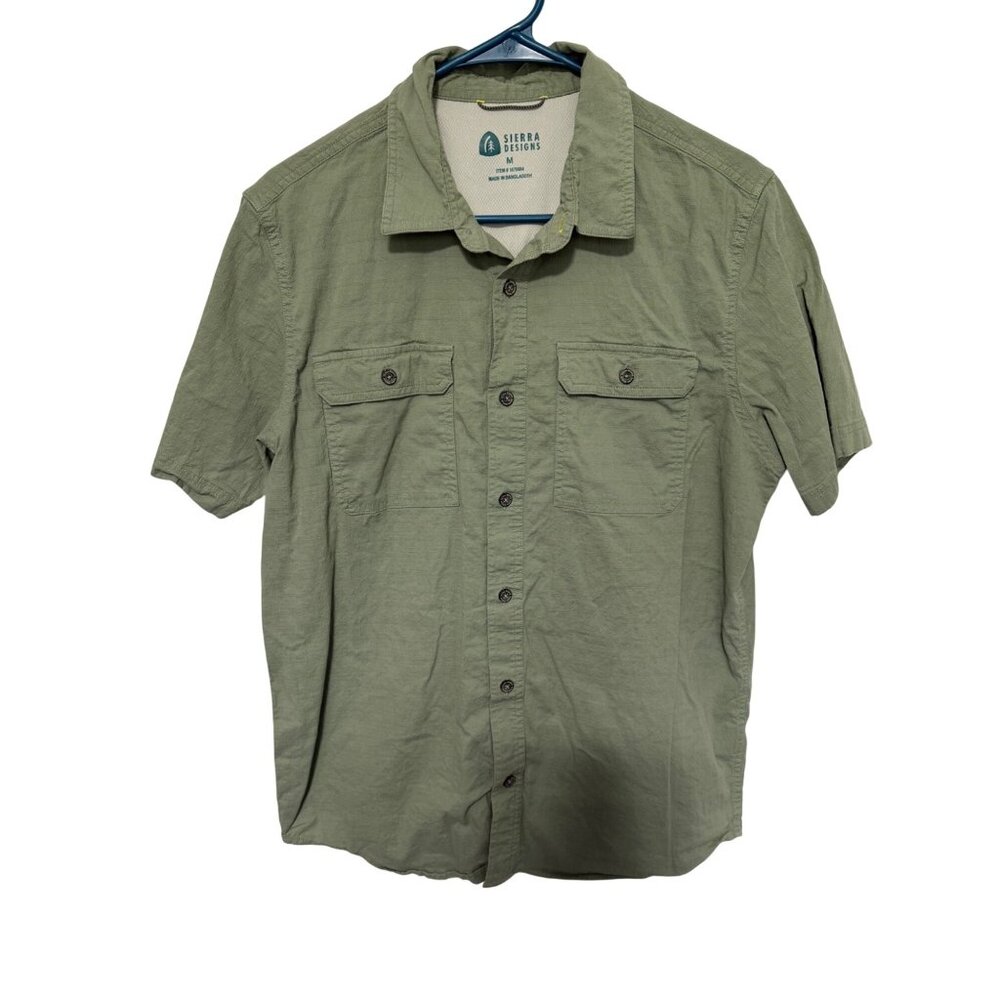Sierra Designs Button Down Shirt Olive Green Campshirt Style Mens M